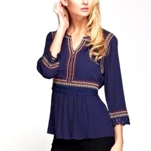 ❤️CLOSING SALE❤️ navy Blue Crochet Peplum Top